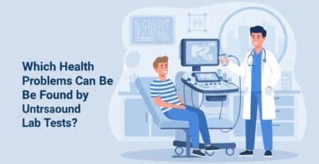 Ultrasound lab test detecting health problems such as heart, liver, kidney, and pregnancy conditions, showing medical diagnosis process