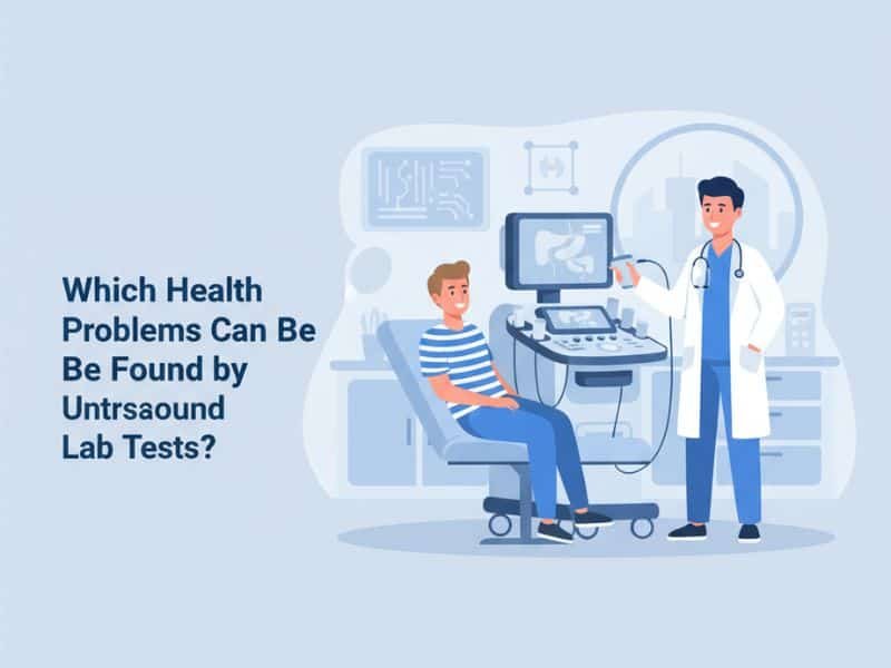 Ultrasound lab test detecting health problems such as heart, liver, kidney, and pregnancy conditions, showing medical diagnosis process
