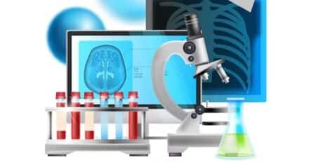 Doctors using modern diagnostic tools in a futuristic medical clinic, including ultrasound and AI-powered devices, illustrating advanced healthcare technologyDoctors using modern diagnostic tools in a futuristic medical clinic, including ultrasound and AI-powered devices, illustrating advanced healthcare technology