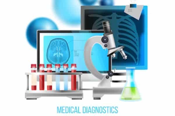 Doctors using modern diagnostic tools in a futuristic medical clinic, including ultrasound and AI-powered devices, illustrating advanced healthcare technologyDoctors using modern diagnostic tools in a futuristic medical clinic, including ultrasound and AI-powered devices, illustrating advanced healthcare technology